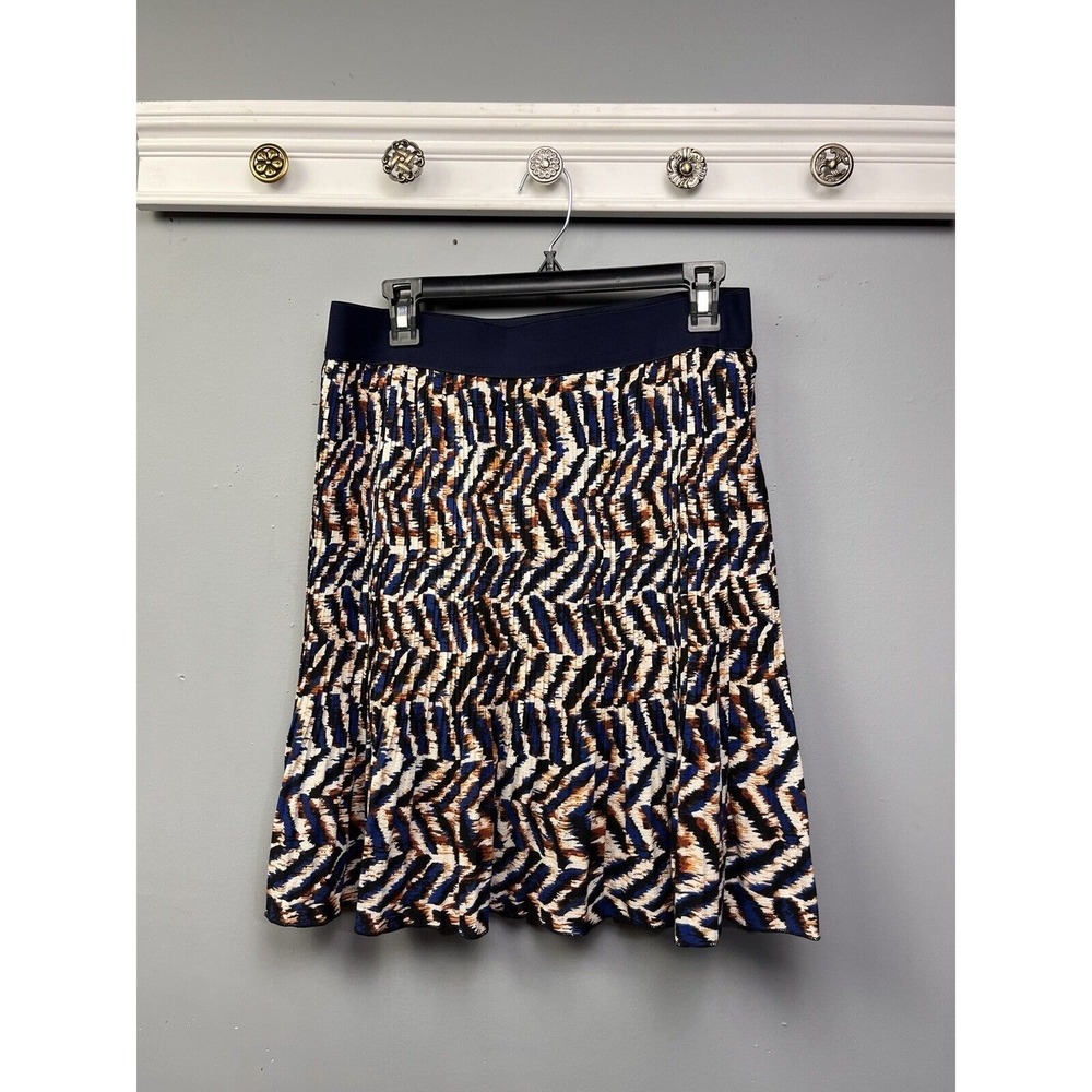 Metro Wear Skirt Womens PXL Multi Navy Abstract Zigzag Pleated A-Line Elastic